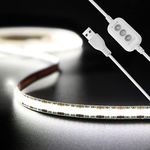 USB COB LED Strip Lights 4.92ft/1.5m,5V 480LEDs 1200lm Dimmable COB LED Light Strip 5000K Daylight White CRI90 USB TV Backlight,Flexible Under Cabinet Tape Light for Bedroom,Kitchen,Home DIY Lighting