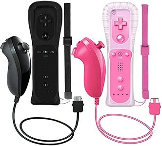 ZeroStory 2 Packs Wireless Controller and Nunchuck for Wii and Wii U Console, Gamepad with Silicone Case and Wrist Strap (Black and Pink)