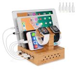 Yisen Handy Wood Bamboo Multi Device Smartphone Charging Station 5-Port USB Charging Dock DIY Assemble Organizer Holder for iPhone/iPad/Apple iWatch/Cellphone/Tablets/E-reader/Power Bank