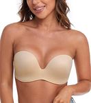 HACI Push Up Strapless Bra Anti-Slip Padded Wireless Bras for Women(Beige,40C)