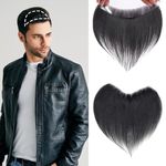 EUPHORIA® Natural Front Hairline Patch for Men, Natural Black Hair, Undetectable 100% Human Hair Wig, Transparent Poly Frontal Hair Piece