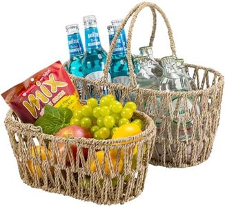 Edergoo Picnic Basket for 2 Pack, Natural Nesting Wicker Picnic Basket with Handle, Hand-Woven Seagrass Storage Basket for Camping & Outdoor Use