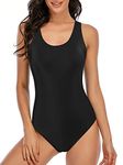 One Piece Bathing Suit for Women Tummy Control Criss Cross Back Swimsuit Athletic Modest Swimwear Black 2-4