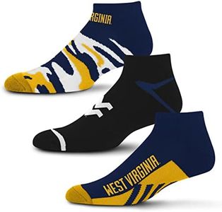 For Bare Feet NCAA West Virginia Mountaineers CAMO BOOM 3 Pack Ankle Sock Team Colors Large