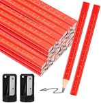 200 Pcs Carpenter Pencils, 7 Inch Flat Octagonal Hard Black Woodworking Pencils with Pencil Sharpener, Heavy Duty Flat Carpenter Marking Pencils for Contractor, Carpentry, Construction Worker - Red