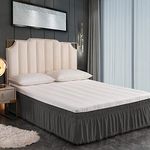 Exclusivo Mezcla Pom Grey Bed Skirt for King Size Bed with 40cm Tailored Drop, Easy Wrap Around Dust Ruffles Adjustable Elastic Belt, Wrinkle and Fade Resistant