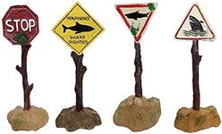 gofidin 4PCS Aquarium Funny Ornaments Shark Warning Signs Fish Tank Resin Decoration Craft Landscape Decor for Aquarium Fish Tank