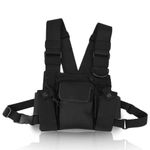 Universal Radio Chest Harness, Nylon Tactical Front Pack Pouch Holster Vest Rig Chest Bag for Radio Walkie-Talkie, Hands-Free Adjustable Bag Vest for Men Women Hiking Camping, Black