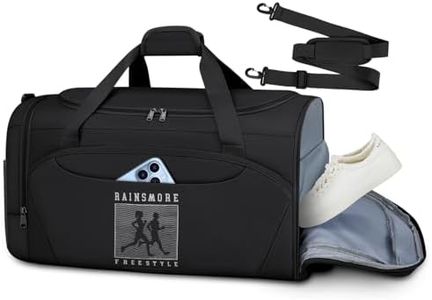 RAINSMORE Gym Bag Sports Duffel Bag 45L Waterproof Travel Duffle Bag with Wet Pocket & Shoe Compartment Large Duffle Bags for Men Women, Weekender Overnight Bag, Travel Bag,Black