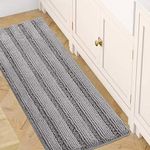 H.VERSAILTEX Bath Mats for Bathroom Washable Non Slip Extra Thick Chenille Striped Bath Rug Runners 47" x 17" Absorbent Fluffy Soft Shaggy Mats Dry Fast Plush Area Carpet for Bath Room, Tub -Dove Grey