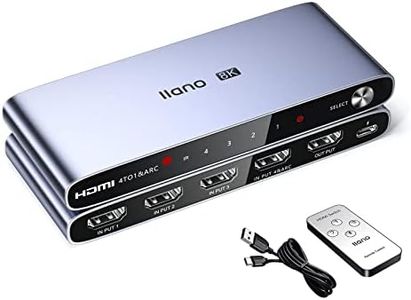 llano HDMI 2.1 Switch, HDMI Auto Switcher 4K@120Hz 8K@60Hz with IR Remote, Switcher Selector 4 in 1 Out Supports ARC, CEC, HDCP2.3, 3D, HDR10+ VRR ALLM for PS5 and Xbox