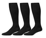 Boardroom Socks Men's Over the Calf Pima Cotton Ribbed Dress Socks (3 Pairs of Black)