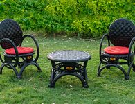 De'Dzines Unbreakable Handcrafted Rubber Arm Chair and Low Coffee Table Furniture Set for Garden, Lawn, Balcony & Terrace (King Size, Set of 3pcs, Black)