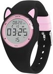 Bigmeda Children's Watch Waterproof Digital Watch Vibration Alarm Clock Step and Odometer Sleep Monitor Suitable for Boys and Girls Aged About 10 Years (HuiPED Black Pink)