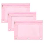 EOOUT 3 Pack Pencil Pouches for 3 Ring, Binder Pencil Pouches with Clear Window Zipper Pencil Cases for Binder (Pink)