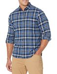 Amazon Essentials Men's Slim-Fit Long-Sleeve Plaid Flannel Shirt, Blue, Large