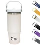 House of Quirk 900ML Stainless Steel Double Vacuum Insulated Tumbler with Lid and Straw for Hot and Cold Beverages - Cream