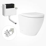 Comfort Height Back to Wall Rimless Toilet Pan with Concealed Cistern Gloss White Ceramic Round Shape with Soft Close Seat – Accessible Bathroom Fit (Elva)