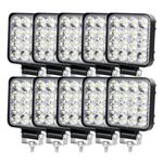 PICAA 10pcs Mini 3.3 Inch 48W Square Led Work Light Bar, 6000K White 12V 24V Driving Fog Lamp for Car Offroad 4x4 Truck SUV ATV UTE Motorcycle