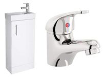 VeeBath Sheen High Gloss White 400mm Compact Cloakroom Vanity Unit with Egham Designer Chrome Mixer Sink Basin Tap