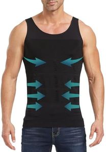 Aptoco Men's Shaper Slimming Undershirts T-Shirt Elastic Body Sculpting Vest Black Color (Black, L)