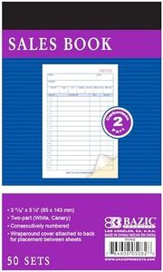 BAZIC Products General Purpose Sales Order Book, 3 11/32" x 5 5/8", 50 Sets Per Book, Sales Book 2 Part Carbonless, White & Bound Wraparound Cover, Order Forms for Business, 144 Books