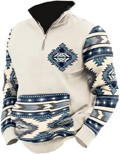 RTTUIOP Ropa Vaquera Para Hombre Jackets for Men Western Aztec Ethnic Print Vintage Top Long Sleeve Shirt Stand Collar Button Down Pullover Coat 1/4 Zip Pullover Mens