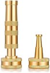 Brass Hose Nozzle, Heavy-Duty Adjustable Garden Hose Nozzle with Jet Sweeper Nozzle, Pressure Washer Accessories for Watering Garden, Washing Floor, Washing Car, Cleaning The Fence (2 PCS)