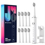JTF Sonic Electric Toothbrush with 8 Toothbrush Heads,Rechargeable Toothbrush with 5 Modes &2 Mins Smart Timer for Adults,2 Hours Fast Charge for 45 Days,White