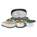 MILTON Executive Lunch Insulated Tiffin, 2 Round Containers, 280 ml Each, 1 Oval Container, 450 ml, Army Green