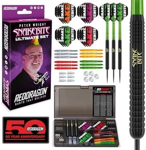 RED DRAGON Darts - Peter Wright Snakebite - Professional Dart Set Ultimate 50 Piece Darts and Accessory Set - 22 Gram Dart Set