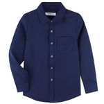 DILBYKE Boys’ School Shirt Long Sleeve Uniform Shirts Woven, Navy Blue, 15-16 Years