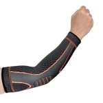 Prokick FlexiFit Elbow Support|Elbow Support for Gym|Elbow Brace for Men Women Workout|Elbow Compression Sleeves for Tendonitis Pain Relief, Tennis, Volleyball, Cricket|1 Pair|Grey/Orange - Small