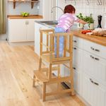 COSYLAND Baby and Toddler Multi-Function Step up Kitchen Nursery Helper Stand with Safety Rail in Natural Bamboo, Strong and Lightweight