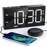 Mesqool Extra Loud Alarm Clock with Bed Shaker, Vibrating Alarm Clock for Heavy Sleepers, Hearing Impaired and Teenagers, Double Alarm Clock, Large Display, USB Charger, Dimmer, Snooze