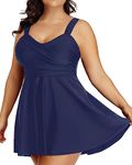 Aqua Eve Plus Size Two Piece Swimsuits for Women Tankini Bathing Suits Flowy Swim Dress with Shorts, Navy Blue, 16 Plus