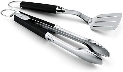 Weber Premium Grill Tool Set - Compact, 2-piece Made of Stainless Steel, consisting of Grill Tongs (38cm) and Turner (35cm), with Practical Handles, Dishwasher Safe - Silver (6645)