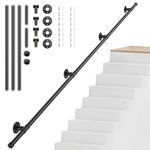 Stair Handrail, Non-Slip Handrails for Stairs, 2.5M Safety Industrial Iron Pipe Wall Mounted Indoor Outdoor Hand Railing Suitable for The Elderly, Children and Disabled