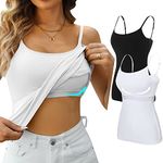 V FOR CITY Camisole for Women Built-in Shelf Bra Cotton Adjustable Spaghetti Strap Tank Top Shelf Bra Cami Yoga Shirt 2 Pack Red Black