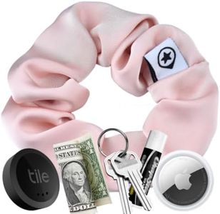 SafeTrack HairTag Child Size Satin Hair Scrunchie GPS, Money Key Holder Hidden Zipper Pocket Elastic Ponytail Small Bracelet For AirTag Tile SmartTag (Pink)