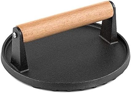 Burger Press Round 7 Inches Heavy Cast Iron Bacon Press with Solid Wood Handle for Kitchen & Commercial Gradee - Pre Seasoned Sandwich & Grill Press - Quesadillas, Hamburgers & Steaks