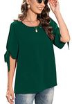 Jouica Women's Knot Cuff Blouse Business Casual Tops for Women,01Dark Green,Medium