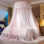 VARWANEO Princess Bed Canopy for Girls,Bed Canopy Curtain- Double Layer Sheer Mesh Dome Bed Curtain- Princess Mosquito Net for Twin Full Queen King Bed (Pink/White)