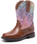 DREAM PAIRS Toddler Little Girls Kids Cowboy Boots Kids Western Square Toe Riding Mid Calf Boots,Size 8 Toddler,Brown/multi,SDBO2307K