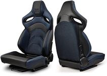 ModifyStreet [Dark Knight Series] Black+Blue PVC Reclinable Sport Racing Seats Pair W/Slider Left/Right