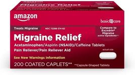 Amazon Basic Care Migraine Relief Acetaminophen, Aspirin (NSAID) and Caffeine Tablets, Pain Reliever/Pain Reliever Aid, 200 Count