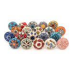 ETHNICITI 20 x Multicolour Flower Handpainted Round Ceramic Door Knobs Cupboard Drawers Cabinets Wardrobe Assorted Vintage Shabby Chic Kitchen Bedroom Living Furniture Dresser Pulls Handles Home Decor