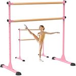 BeneLabel Ballet Barre Freestanding, Portable Ballet Bar 10 Height Adjustable Wooden Stretching Dance Bar with Non-Slip Rubber Pads for Girls Kids Adults Home Workout Fitness Yoga, 120 x 71cm/Pink
