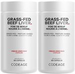 Codeage Grass Fed Beef Liver Supplement - Freeze Dried, Non-Defatted, Desiccated Beef Liver Glandulars Bovine Pills - Liver Health Foods Meat - Argentina Beef Vitamins For Liver - Non-GMO - (2 Pack)