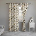 LINENWALAS Decorative Printed Cotton Semi Sheer Curtains 8 Feet Long Set of 2 Panel, Eyelet Ring Hanging, Bird Printed Door Curtains for Living Room, Home Decor (L-8 x W-4.5 Feet, Birdie Bliss)